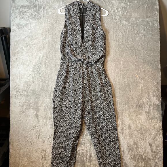 Rebecca Taylor Floral Print Black and White Silk Sleeveless Jumpsuit Size 12 New - Picture 11 of 11